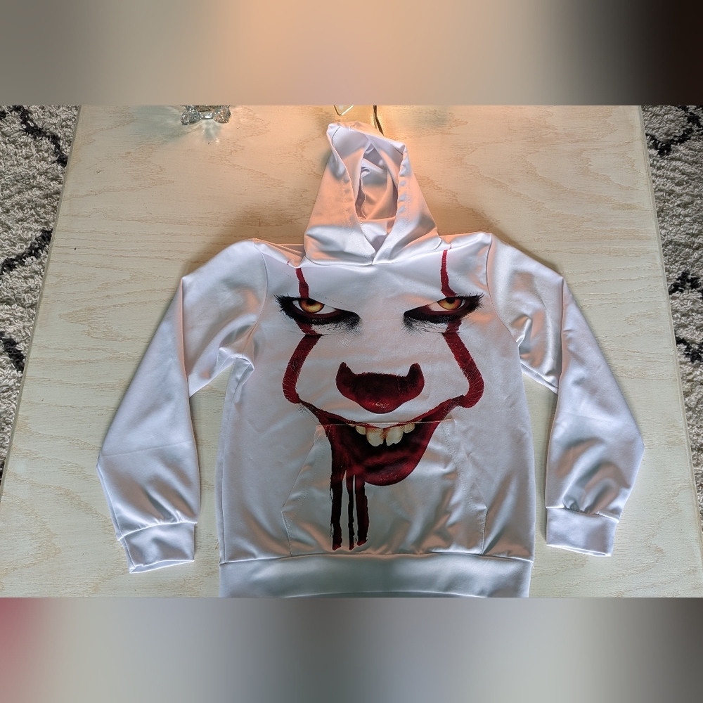 White Hoodie with Creepy Clown Face